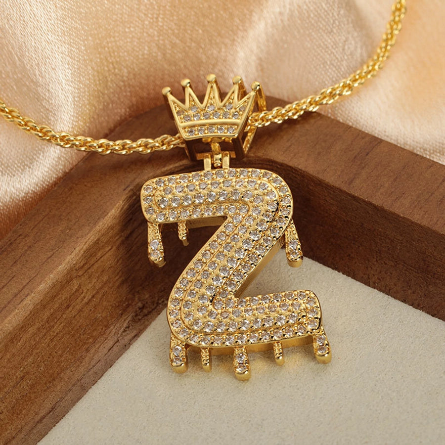 Copper Hemp flowers chain 18K Gold Plated Letter Zirconia Pendant Necklace