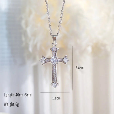 Copper cable chain Plating Cross Zircon Pendant Necklace