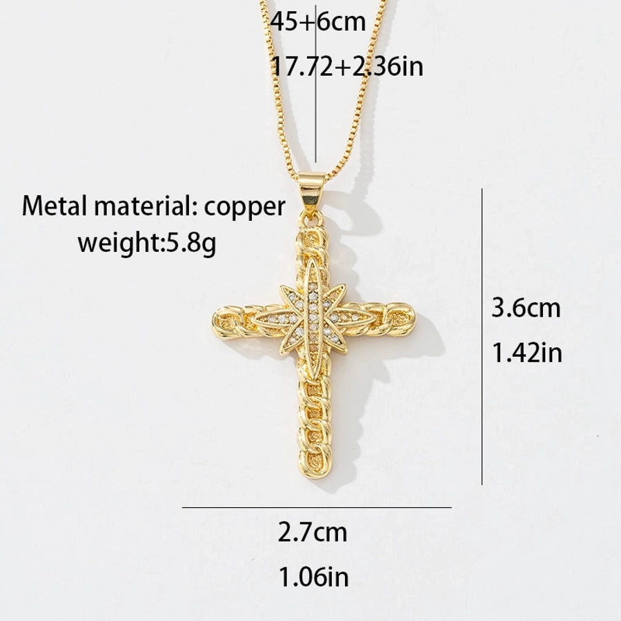 Copper box chain 18K Gold Plated Inlay Carving Cross Butterfly Zircon Pendant Necklace