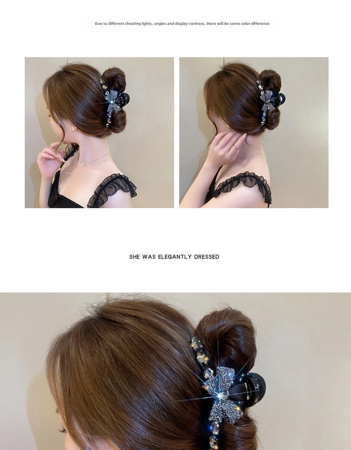 Full diamond bow large hair clip high-grade updo hairpin female back spoon  New elegant clip headdress