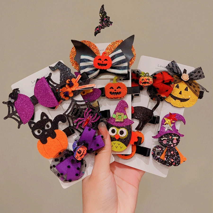 Halloween Cute Funny Women's Pumpkin Cat Bow Knot Hair Clip
