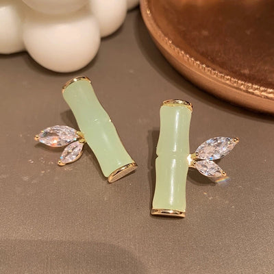 1 Pair Elegant Vintage Style Geometric Bamboo Plating Synthetics Metal Copper Zircon 14K Gold Plated Ear Studs
