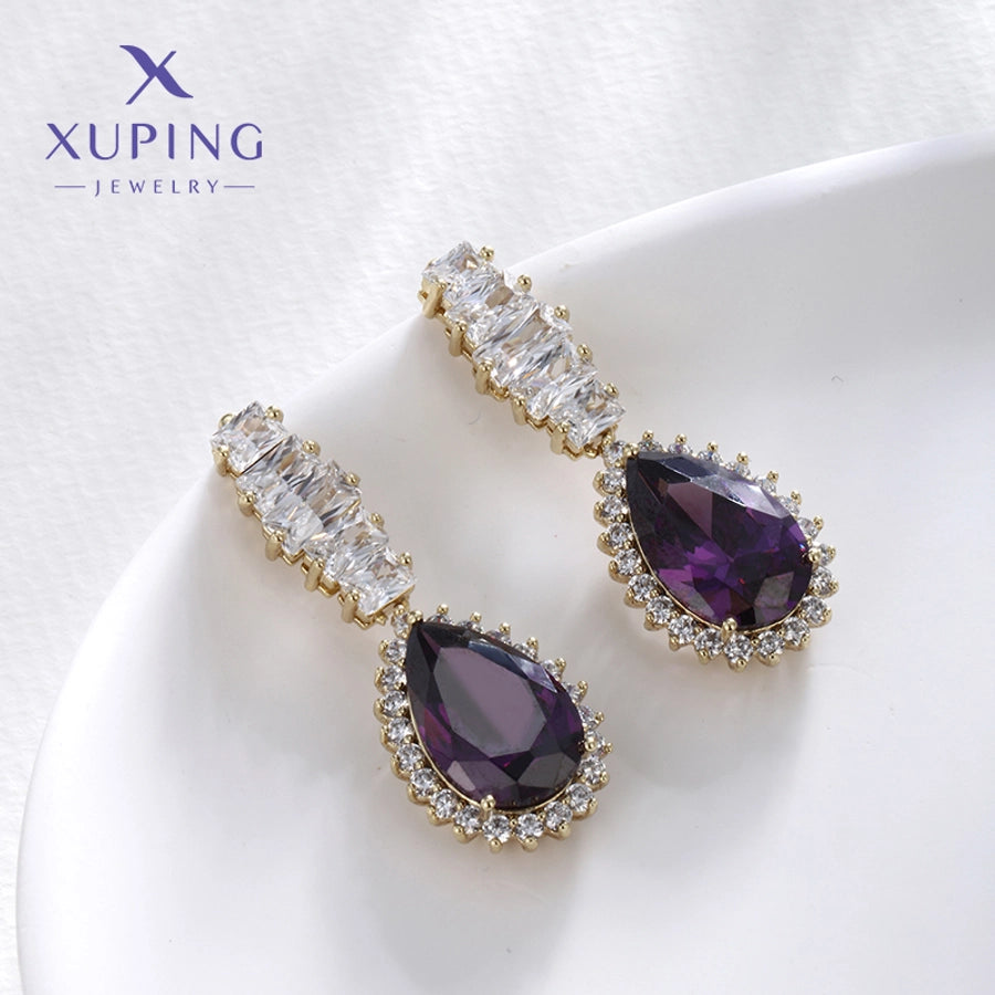 1 Pair Elegant Luxurious XUPING Water Droplets Plating Inlay Copper Artificial Gemstones 18K Gold Plated Drop Earrings