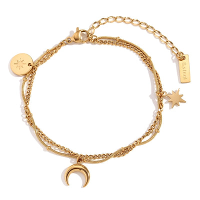 Jewelry Casual Simple Style Star Moon 304 Stainless Steel Titanium Steel 18K Gold Plated Bracelets Necklace