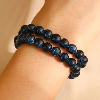 Fashion Simple Style Colored Glazing Bead Bracelet  Hot Sale Crystal Ice Broken Hot Flower Shining Beaded Stretch Bracelet 1 Pair