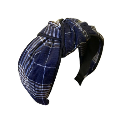 retro plaid cloth bowknot hair band 1 piece