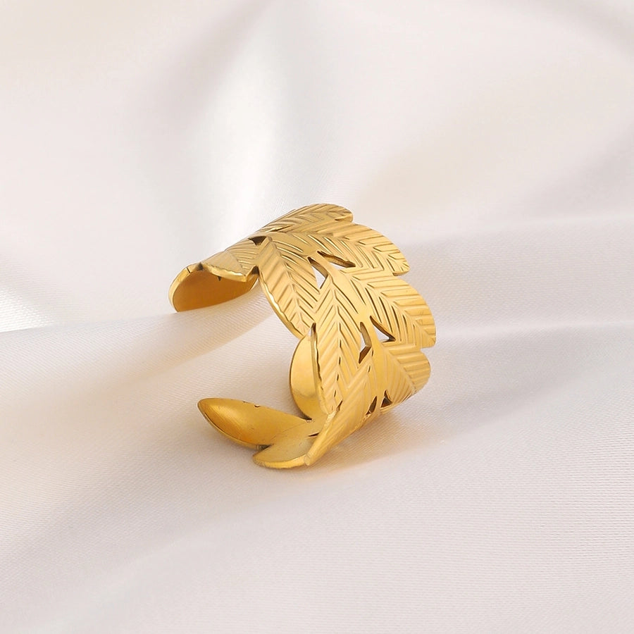 Jewelry Elegant Leaves Titanium Steel Open Rings