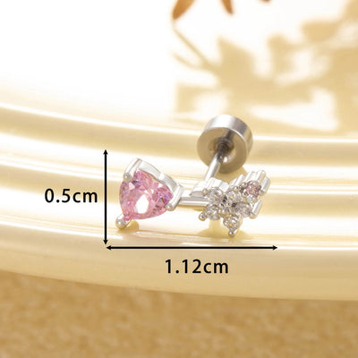 1 Piece Casual Korean Style Heart Shape Flower Copper Zircon Ear Studs