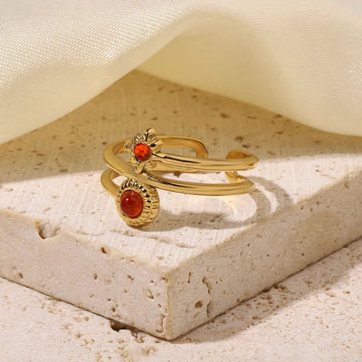 Wholesale Jewelry Retro French Style Simple Style Geometric Titanium Steel Natural Stone Plating Open Rings