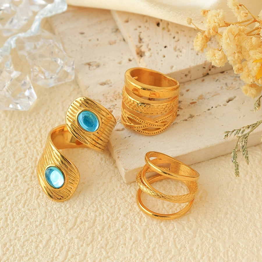 Jewelry Vintage Style Simple Style Commute Geometric 304 Stainless Steel Natural Stone 14K Gold Plated Inlay Rings