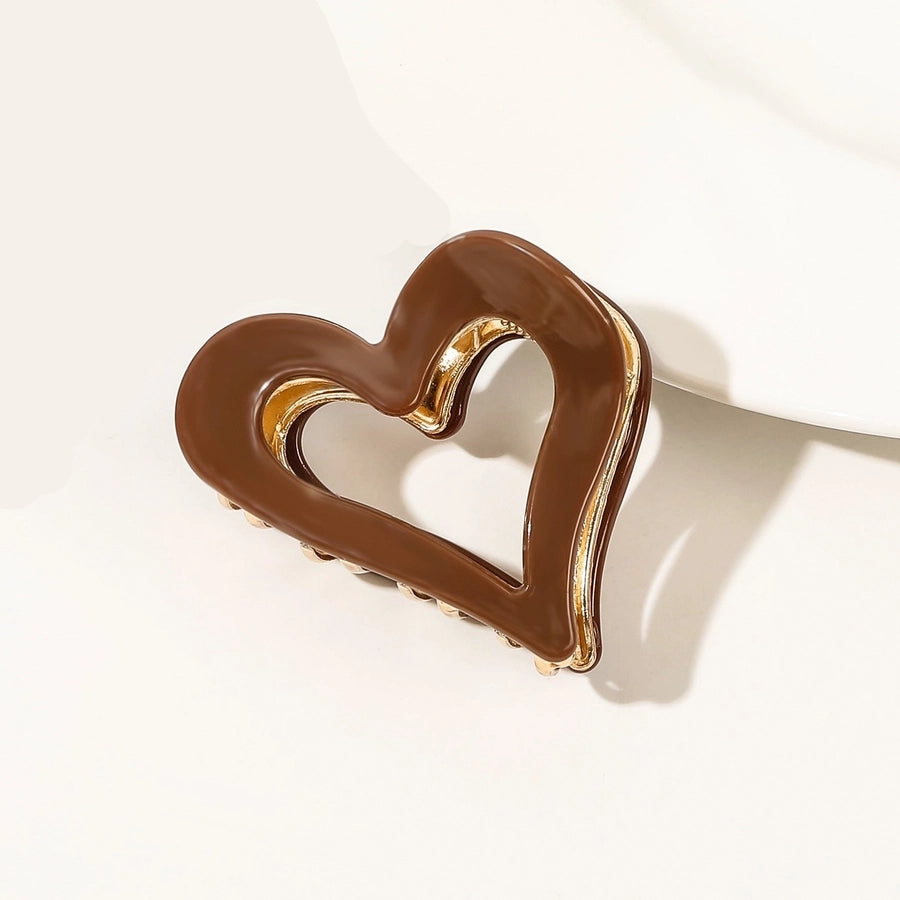 Women's Handmade Sweet Heart Shape Alloy Acetic acid sheets Heart Hair Claws