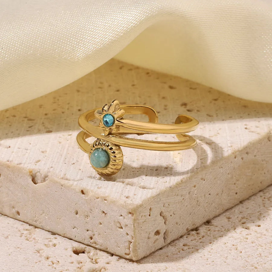 Wholesale Jewelry Retro French Style Simple Style Geometric Titanium Steel Natural Stone Plating Open Rings