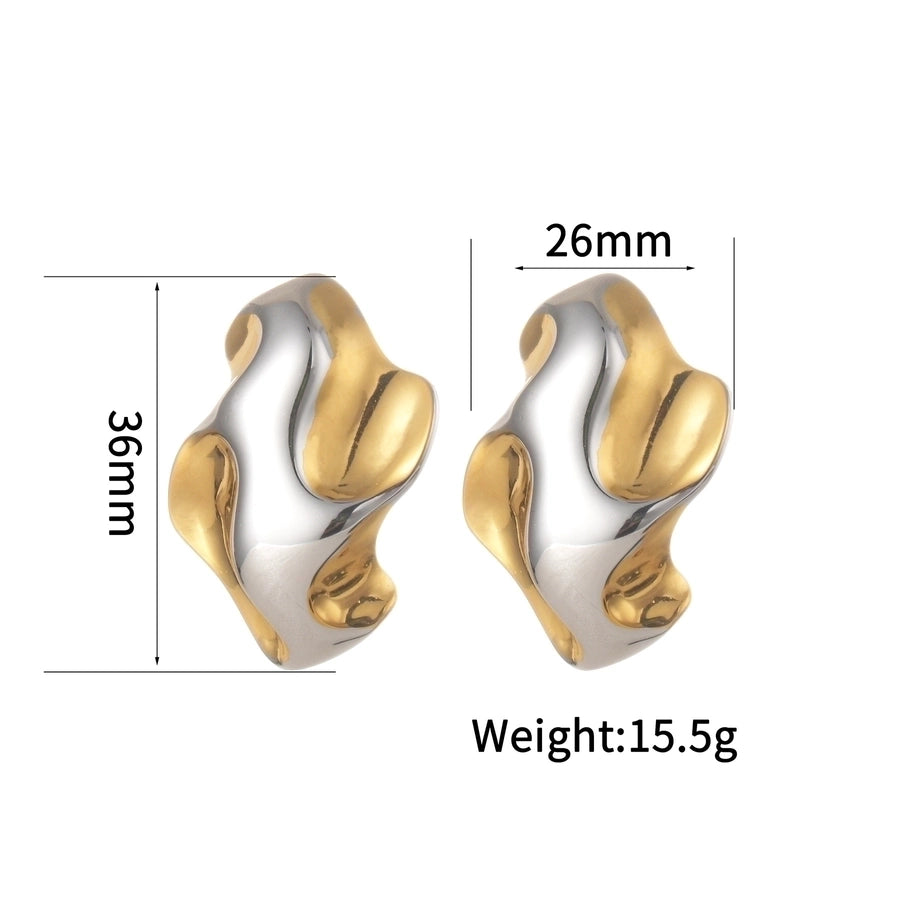 1 Pair Artistic Geometric Waves Plating 304 Stainless Steel Ear Studs