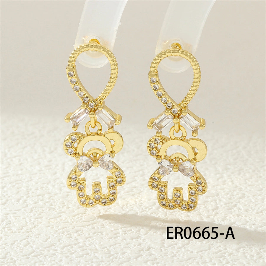 1 Pair IG Style Cute Commute Star Bear Inlay Copper Zircon 18K Gold Plated Drop Earrings