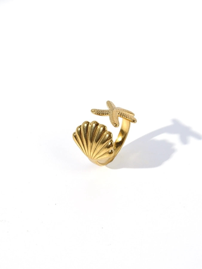 Jewelry Retro Starfish Heart Shape 304 Stainless Steel Plating Open Rings