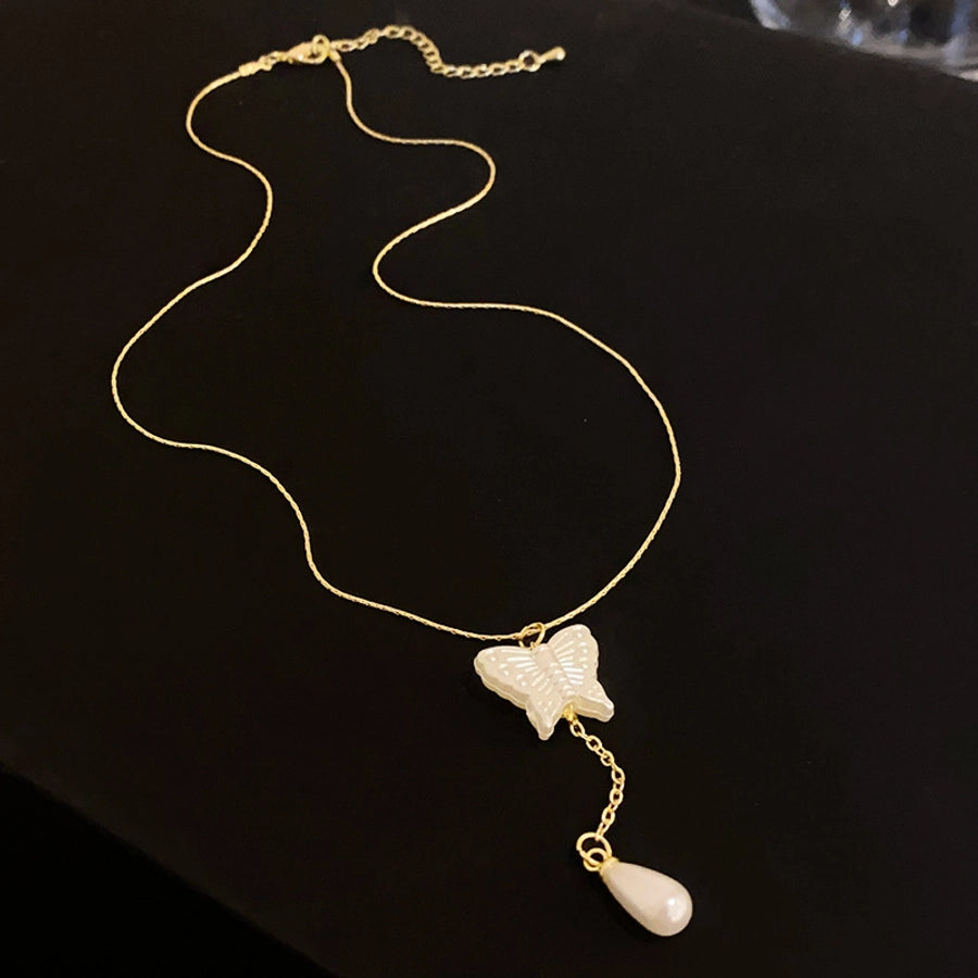 Copper Inlay Butterfly Zircon Pendant Necklace