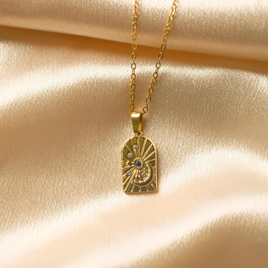 Jewelry Casual Simple Style Geometric Moon 304 Stainless Steel Rhinestones Plating Pendant Necklace