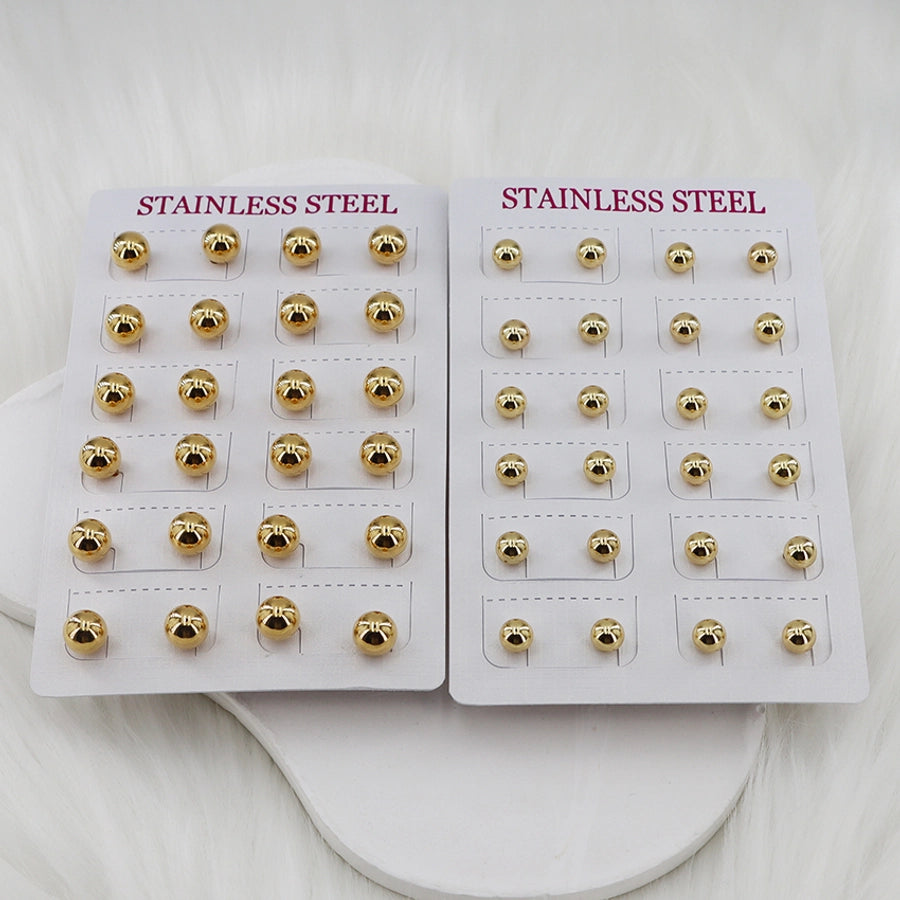 12 pairs Casual Simple Style Classic Style Round Plating 304 Stainless Steel Gold Plated Ear Studs