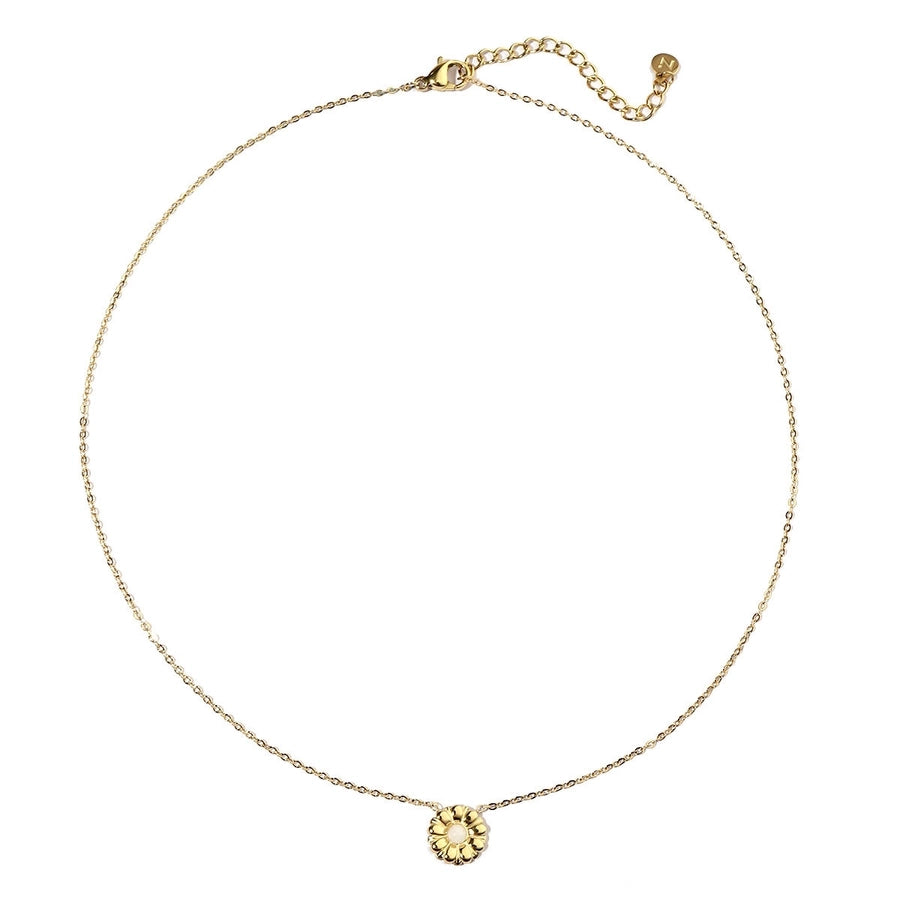 Jewelry Retro French Style Daisy Titanium Steel Natural Stone 14K Gold Plated Plating Inlay Pendant Necklace