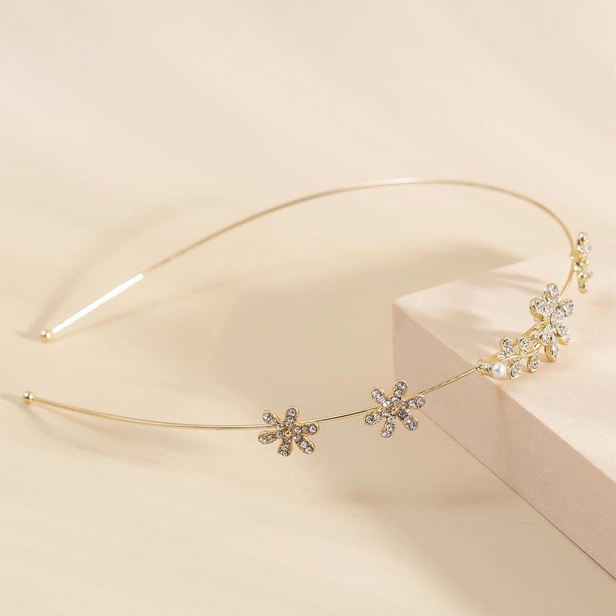 women's simple style waves flower bow knot metal inlay pearl zircon hair band