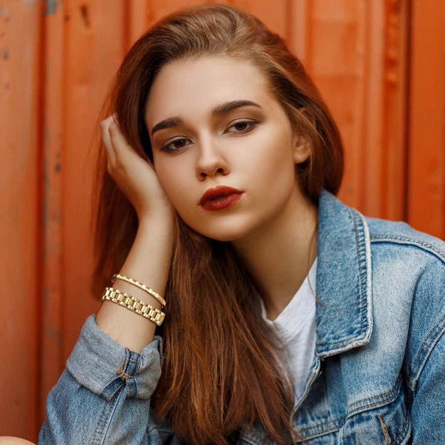 IG Style French Style Classic Style Devil's Eye 304 Stainless Steel 18K Gold Plated Zircon Bracelets Bangle In Bulk