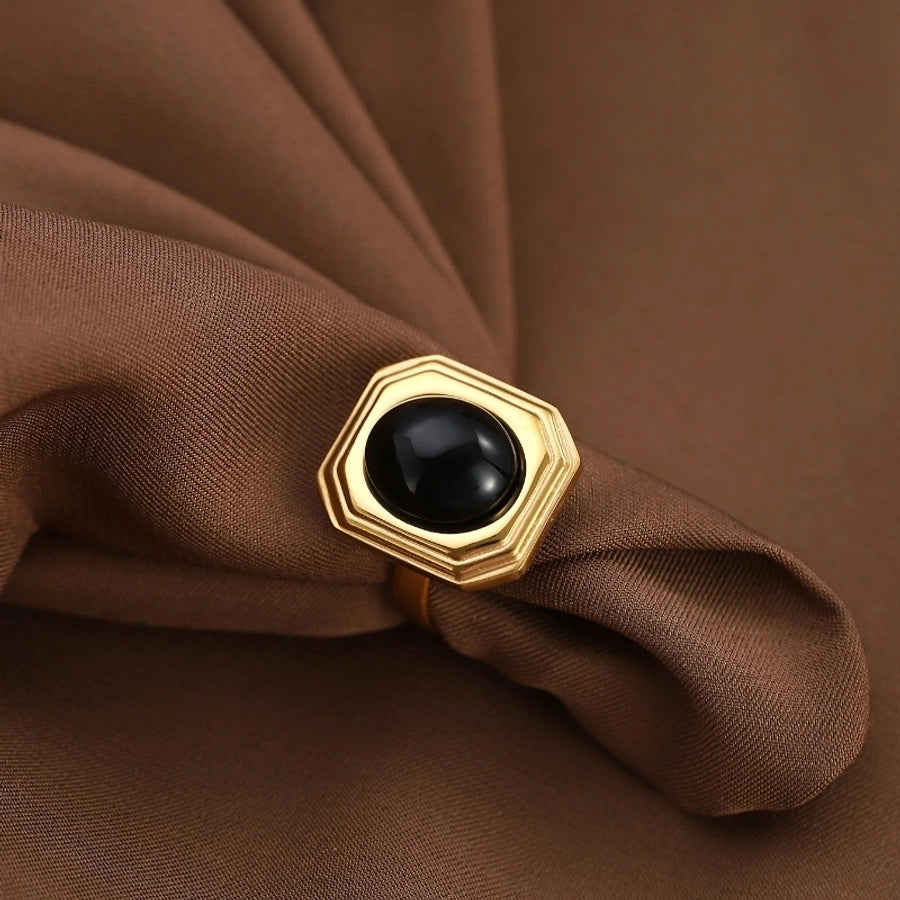 Jewelry Classical Retro Vintage Style Geometric 304 Stainless Steel Natural Stone Inlay Rings