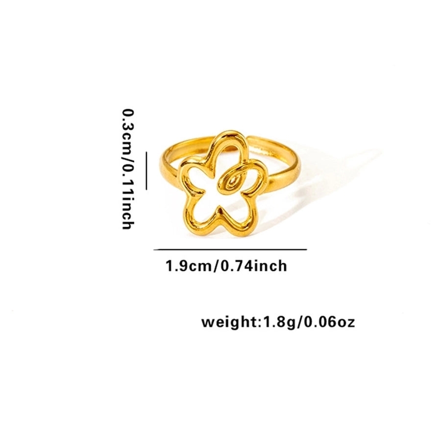 Jewelry Elegant Leaf Heart Shape Flower Titanium Steel Open Rings