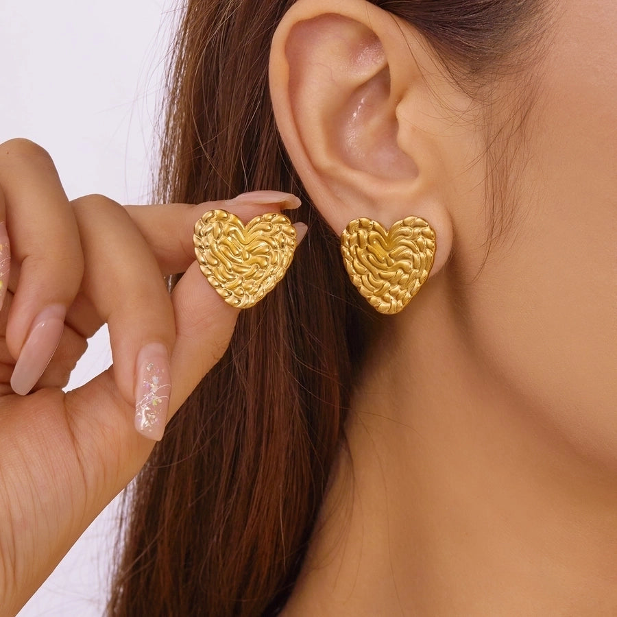 1 Pair Elegant Heart Shape Butterfly Bow Knot 201 Stainless Steel Ear Studs