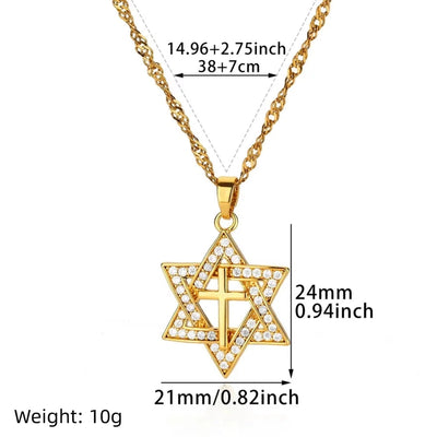 Copper Water wave chain 18K Gold Plated Geometric Cross Eye Zirconia Pendant Necklace