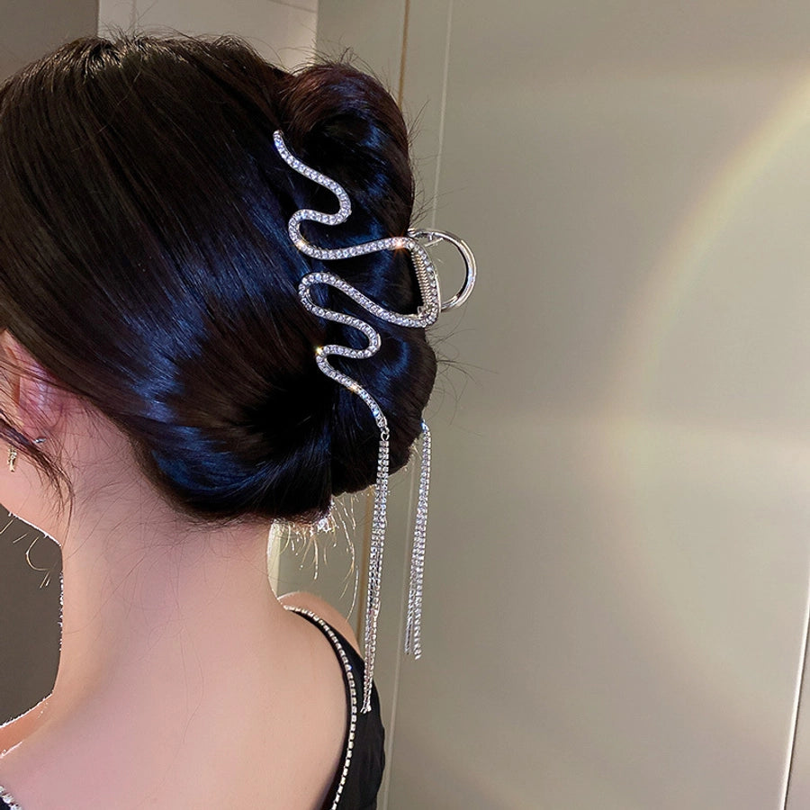 elegant geometric copper tassel rhinestones hair claws 1 piece