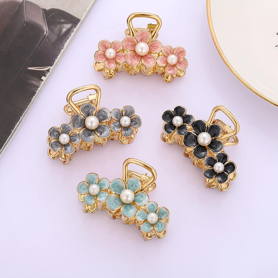 women's fashion flower alloy inlay pearl hair claws