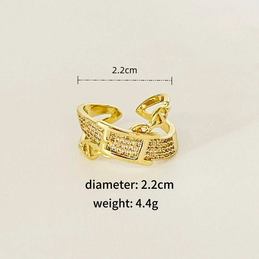 Copper 18K Gold Plated Inlay Geometric Zircon Copper Rings