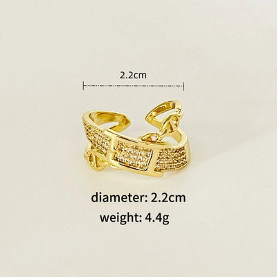 Copper 18K Gold Plated Inlay Geometric Zircon Copper Rings