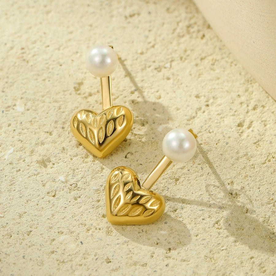 1 Pair Retro Heart Shape Plating 304 Stainless Steel Ear Studs