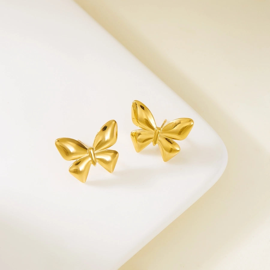 1 Pair Elegant Heart Shape Butterfly Bow Knot 201 Stainless Steel Ear Studs