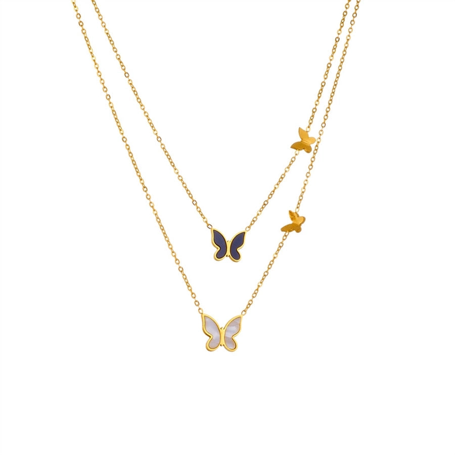 Jewelry Simple Style Butterfly Titanium Steel Plating Double Layer Necklaces