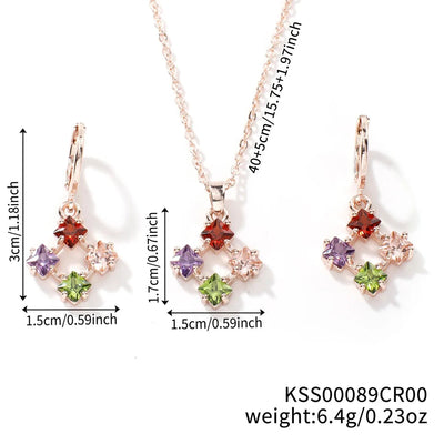 Copper K Gold Plated Inlay Water Droplets Flower Glass Jewelry Set