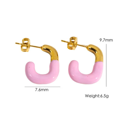 1 Pair IG Style Sweet Simple Style U Shape Enamel 304 Stainless Steel 14K Gold Plated Ear Studs