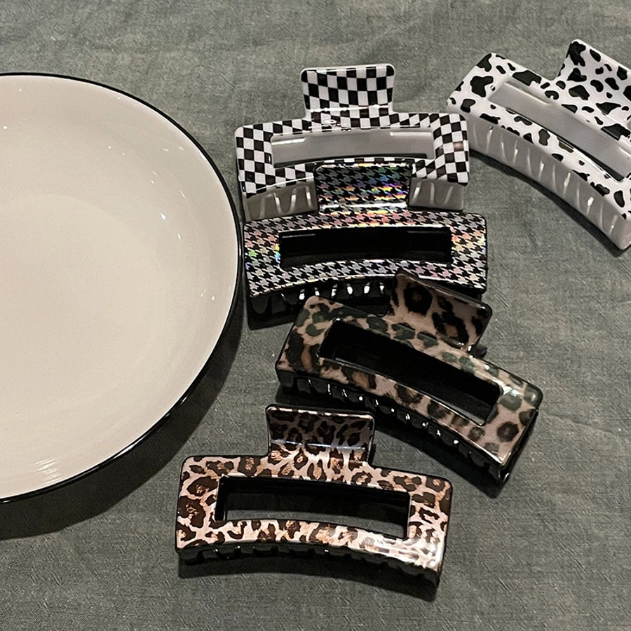 simple style cows plaid cheetah print plastic stoving varnish hollow out hair claws