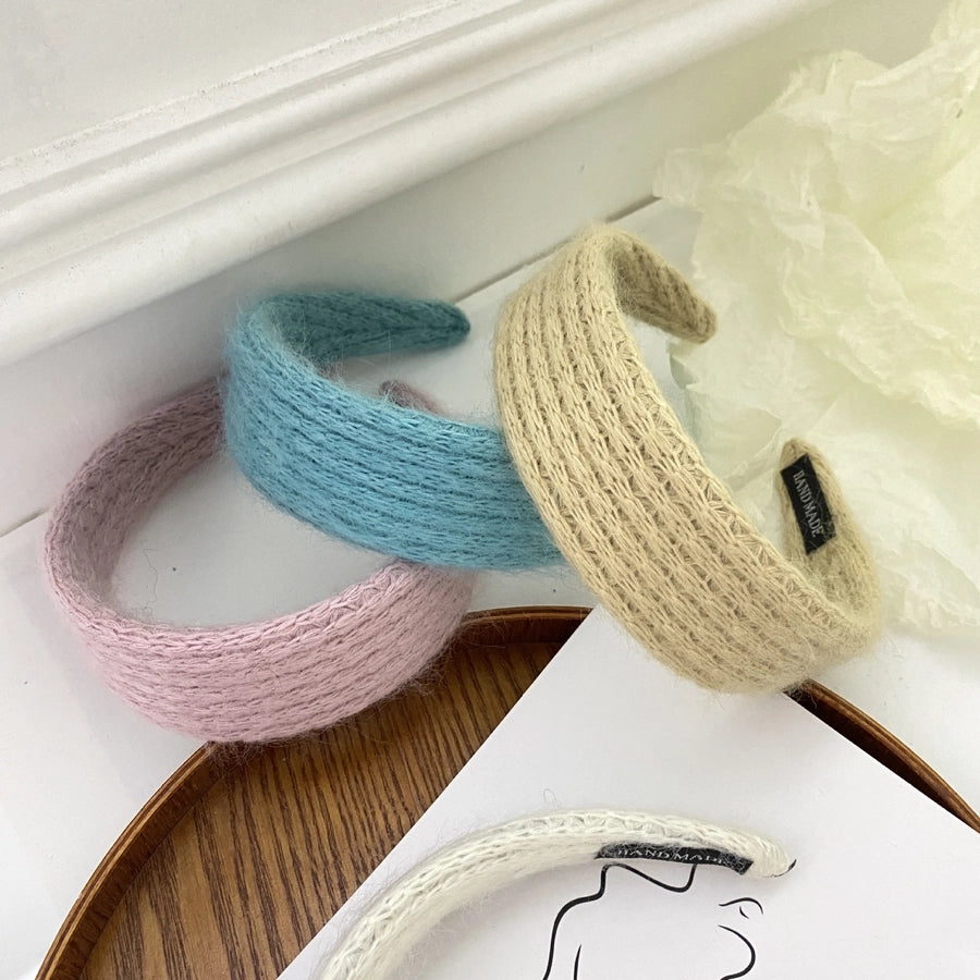 Autumn Winter Retro Plush Woven Headband Solid Color Wide-Brimmed Women's Headband Bangs Hair-Holding Hairpin Temperament Hair Ring