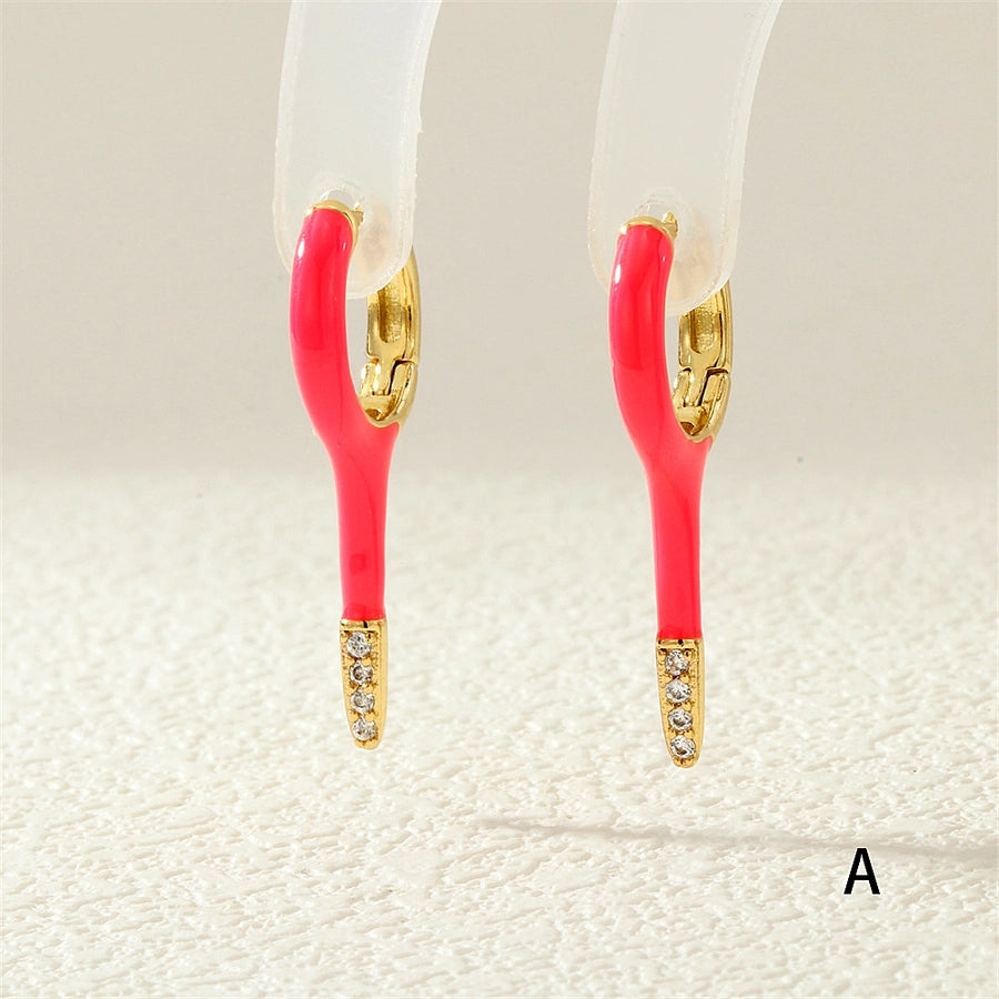 1 Pair IG Style Simple Style Commute Solid Color Enamel Inlay Copper Zircon 18K Gold Plated Earrings