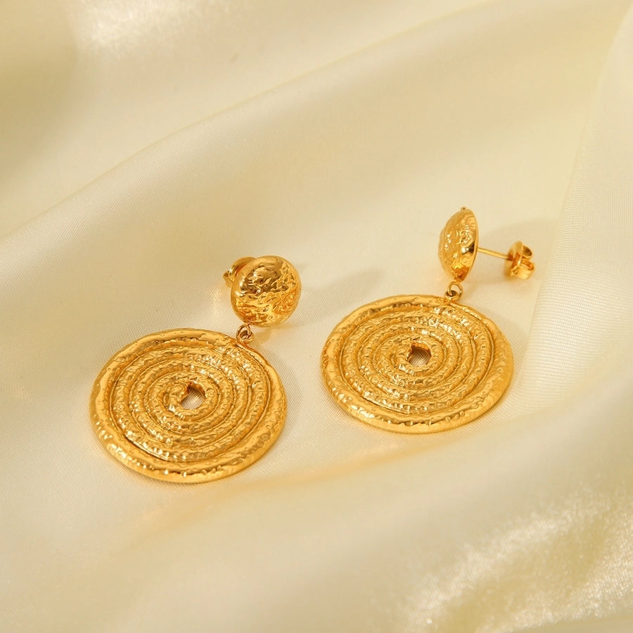 1 Pair IG Style Solid Color Spiral Stripe Plating 304 Stainless Steel 18K Gold Plated Drop Earrings