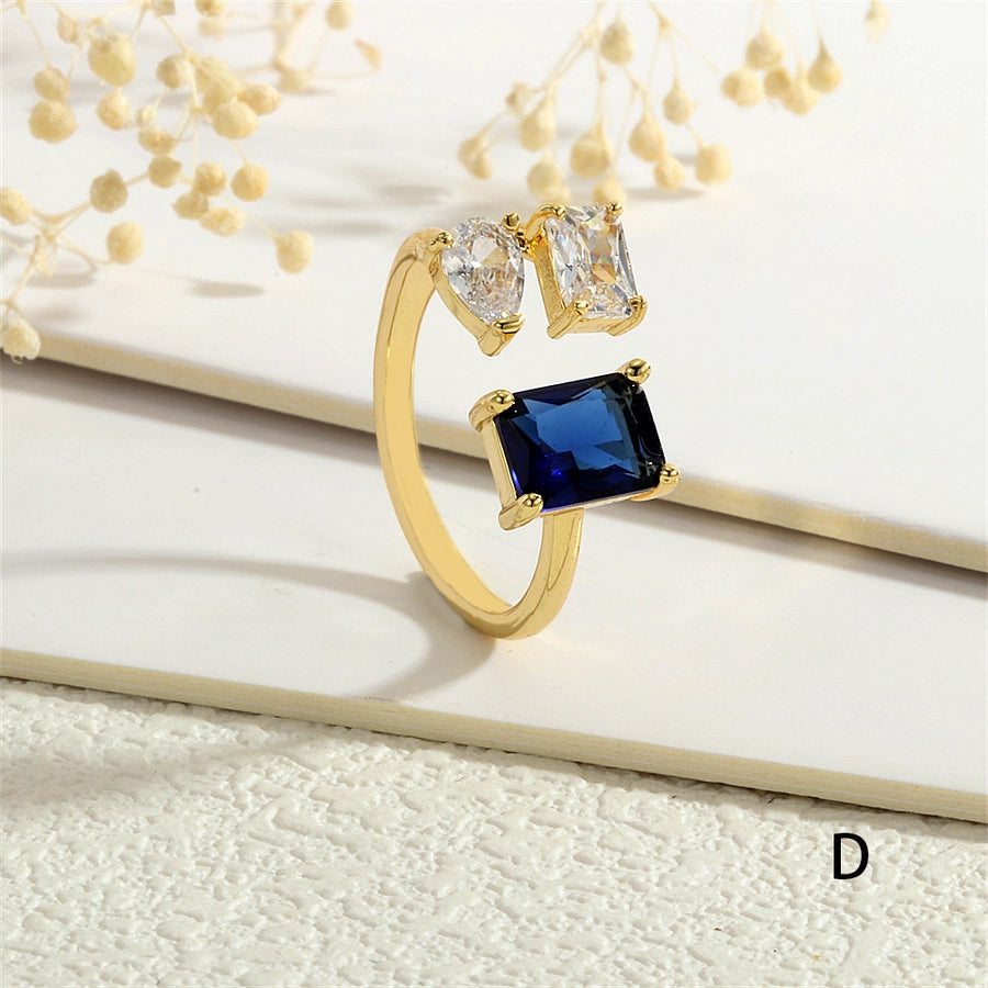 Copper Inlay Geometric Square Zircon Open Rings