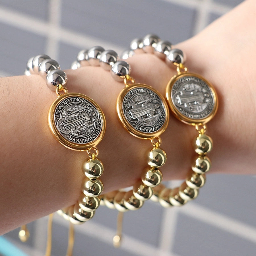 Copper Beaded Geometric Round Virgin Mary Bracelets