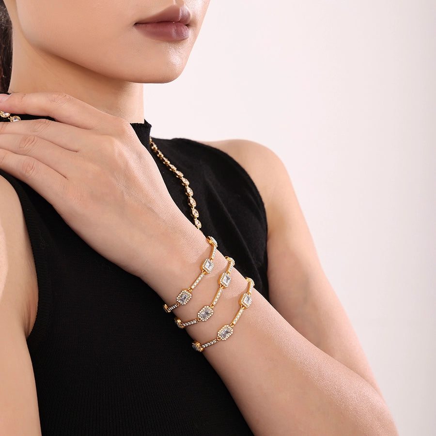 Luxurious Vacation Shiny Square 304 Stainless Steel 18K Gold Plated Zircon  Bracelets In Bulk