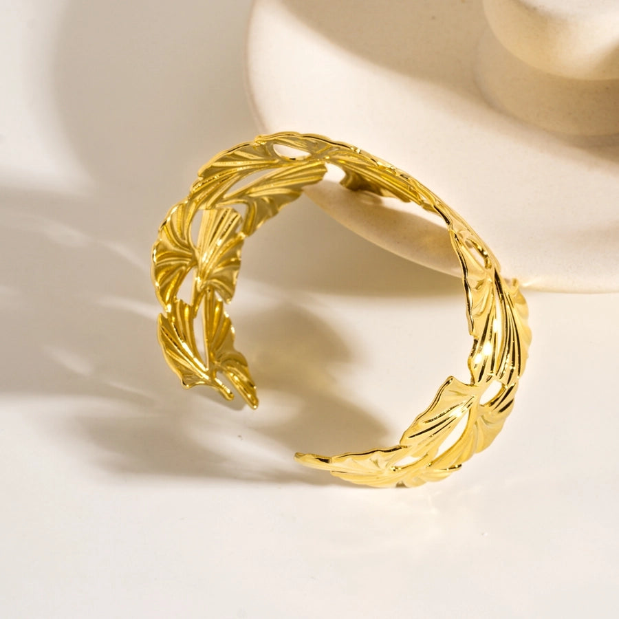 Exaggerated Ginkgo Leaf 304 Stainless Steel Bangle In Bulk