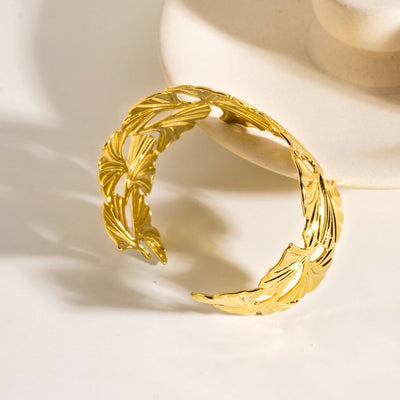 Exaggerated Ginkgo Leaf 304 Stainless Steel Bangle In Bulk