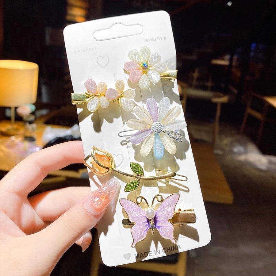 sweet plaid flower alloy pearl rhinestones hair clip 1 set