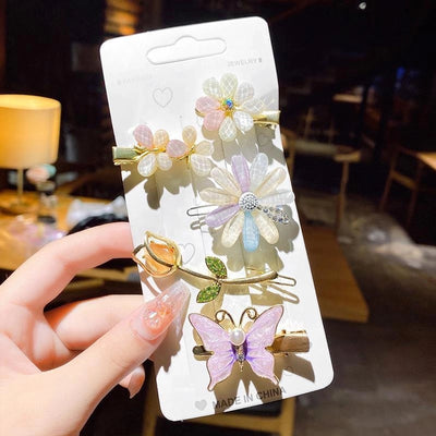 sweet plaid flower alloy pearl rhinestones hair clip 1 set