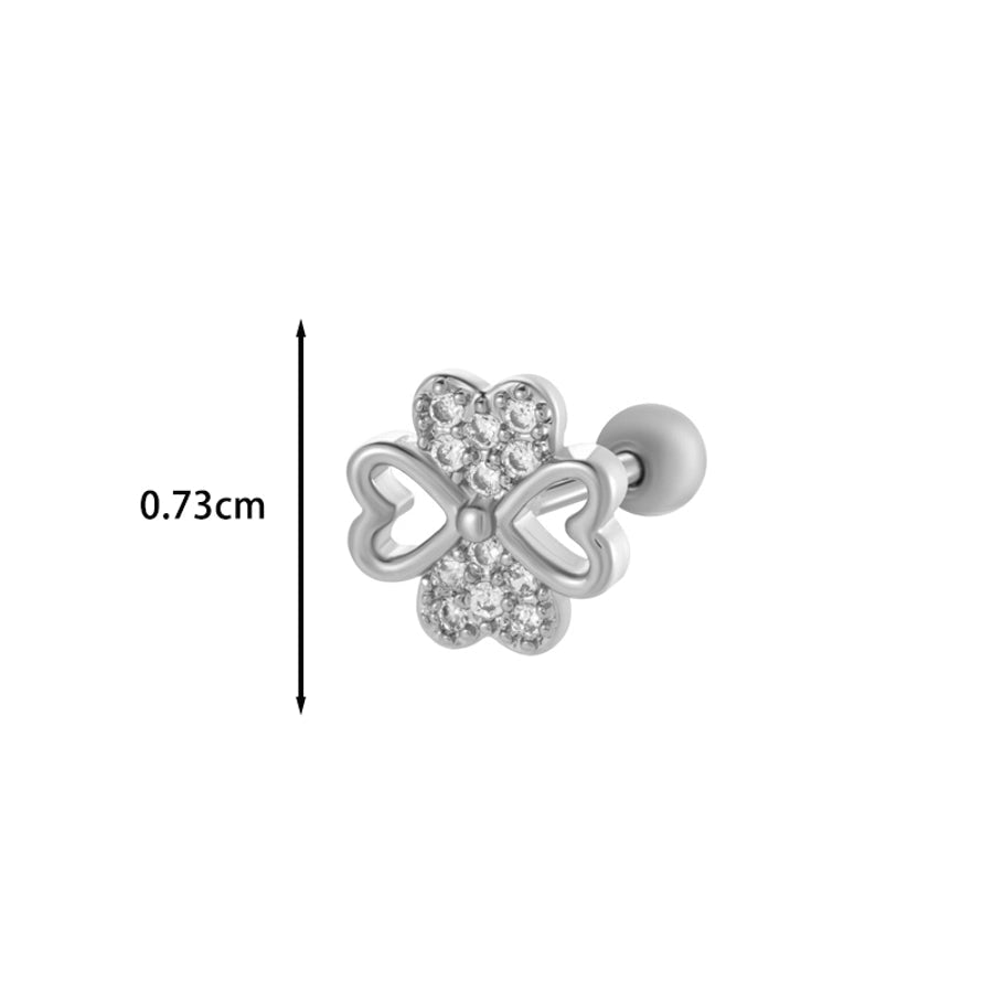 1 Piece IG Style Simple Style Korean Style Heart Shape Butterfly Bow Knot Inlay 316 Stainless Steel  Copper Zircon Ear Studs